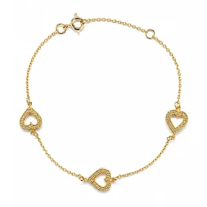 PULSEIRA EM OURO 9K  MALHA CADEADO C/ CORAÇÕES ABERTOS E ZIRCONIAS
