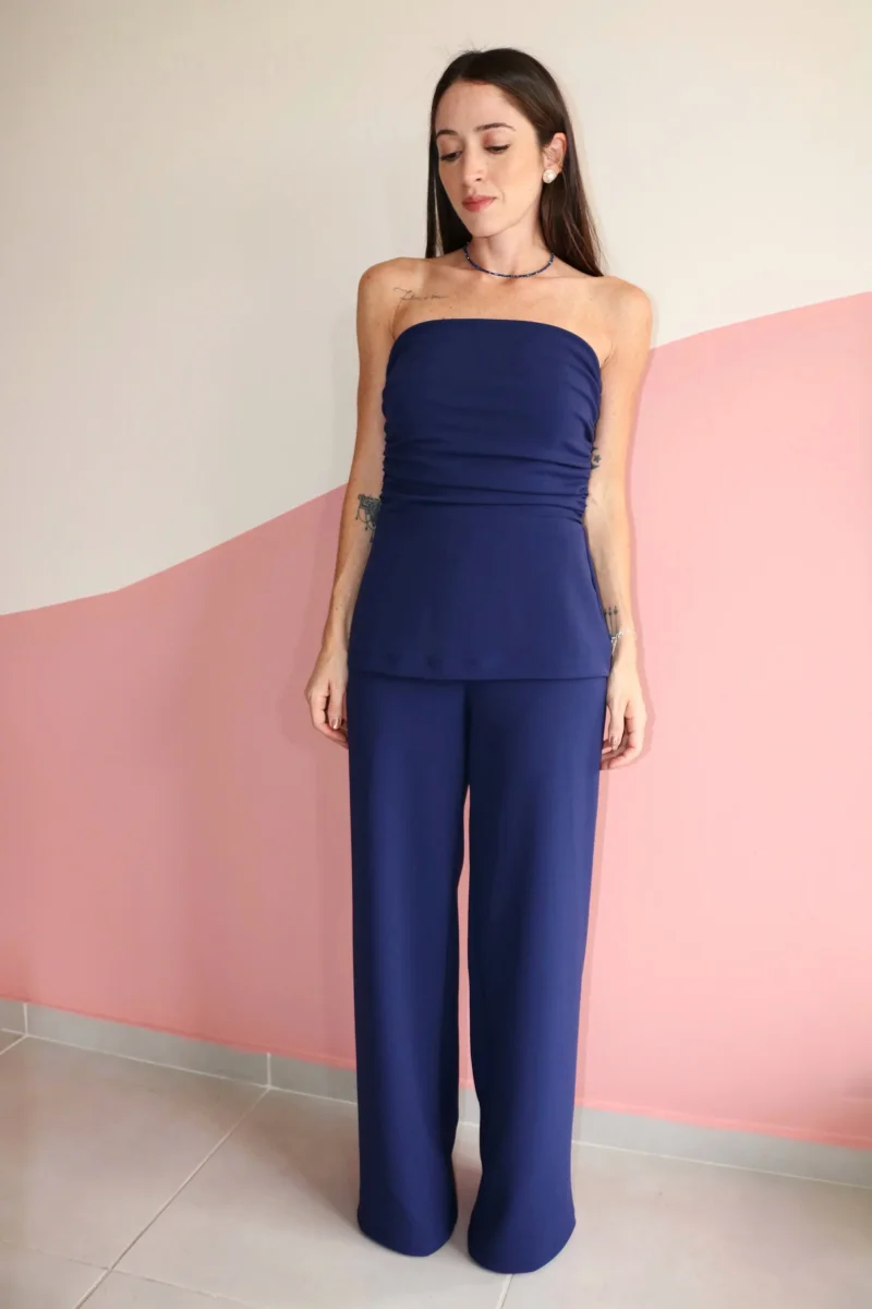 Blusa sem alças drapeada crepe Margot Azul Safira - Image 2