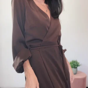 Vestido Transpassado Longo Cláudia Marrom