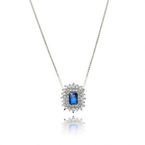 COLAR PRATA CRISTAL RETANGULAR