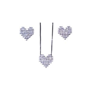 CONJUNTO FOLHEADO BRINCO E COLAR CORAÇÃO ZIRCÔNIAS