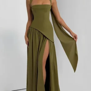 Vestido Longo Gala Olive Drape - Moda Festa l CAROL ESPAÇO FASHION
