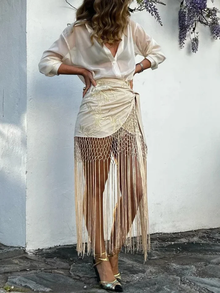 Saia Longa Fringe Garden - Moda Praia l CAROL ESPAÇO FASHION