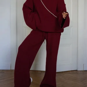 Conjunto Tricô Oversized Vinho com Zíper Frontal - Outono Inverno l CAROL ESPAÇO FASHION