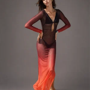 Saída de Praia Longa em Tule Degradê "Sunset Glow" - Moda Praia l CAROL ESPAÇO FASHION