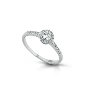 ANEL SOLITÁRIO EM OURO 18K COM DIAMANTES 0.14CT E  0.18CT