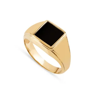 ANEL EM OURO C/ ONIX PRETO