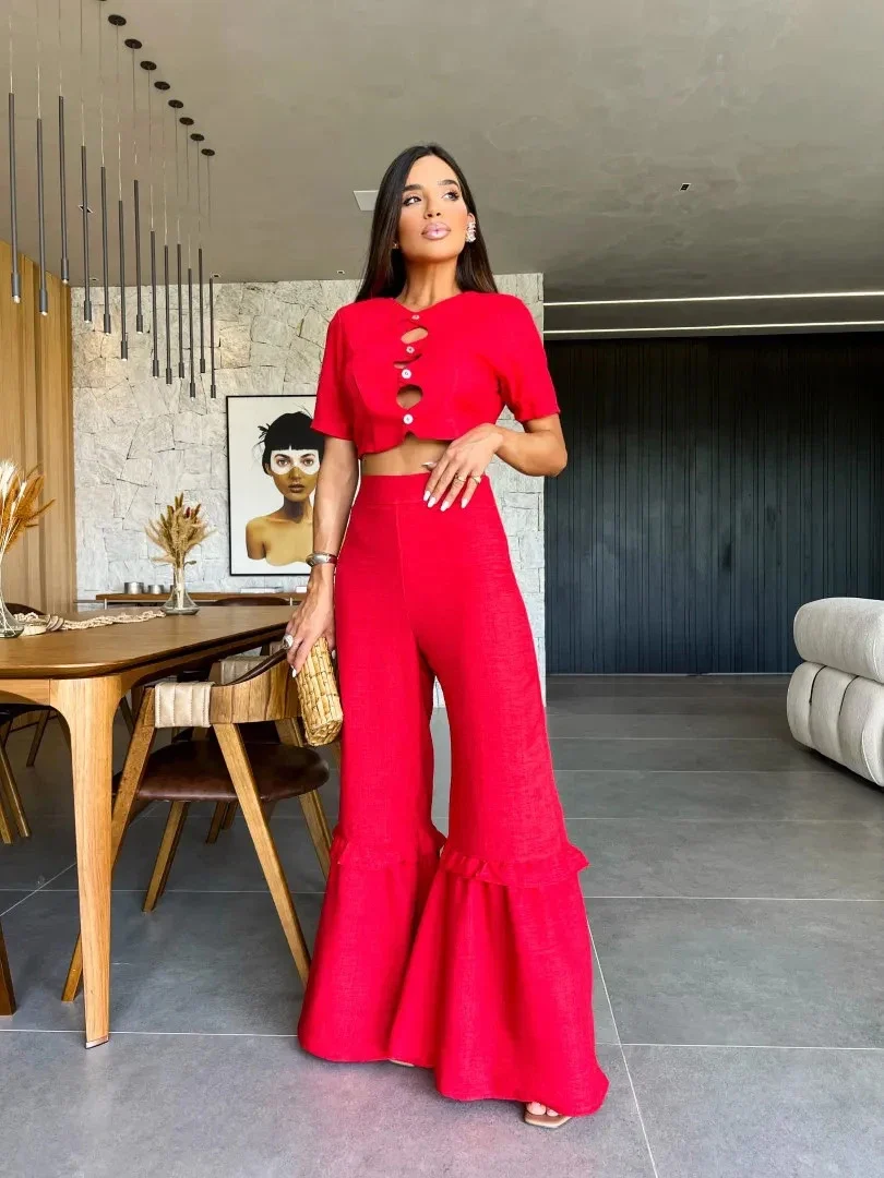 Conjunto Cropped e Calça Vermelho Elegance - Moda Confort l CAROL ESPAÇO FASHION - Image 2