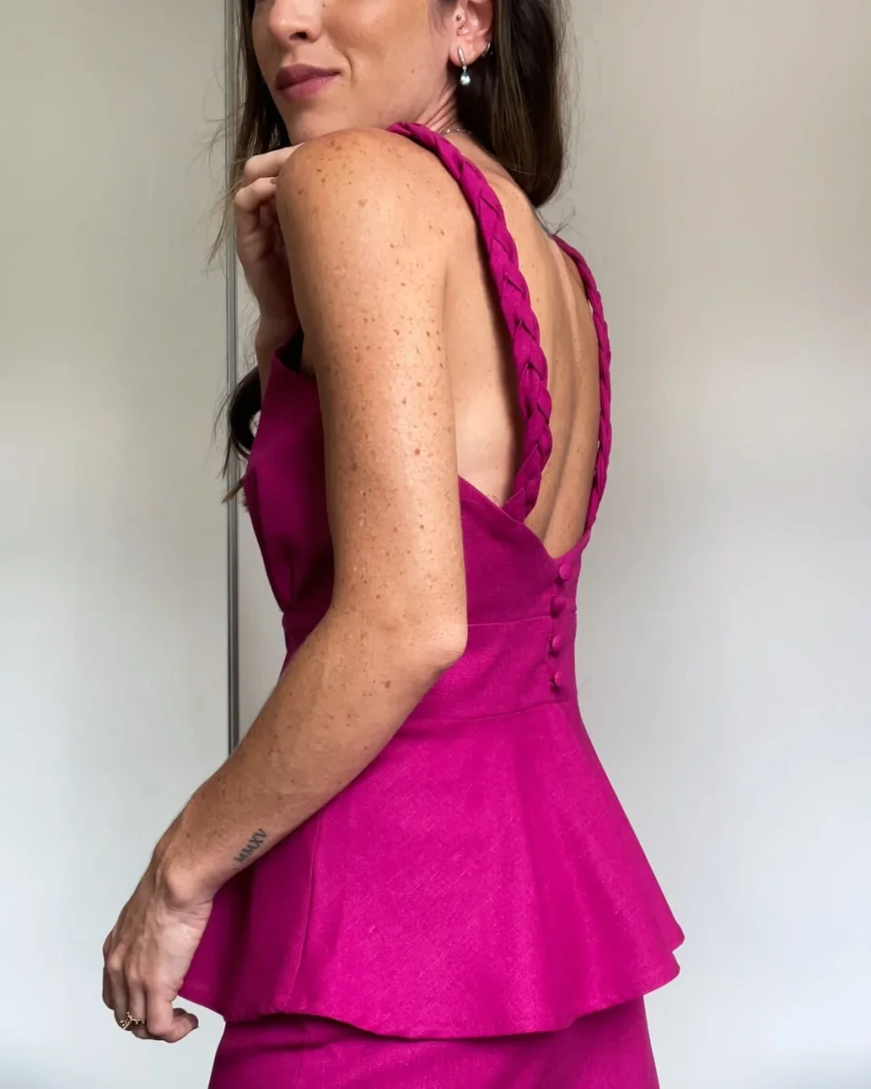Blusa Peplum Alça Trançada Camélia Orquídea - Image 4