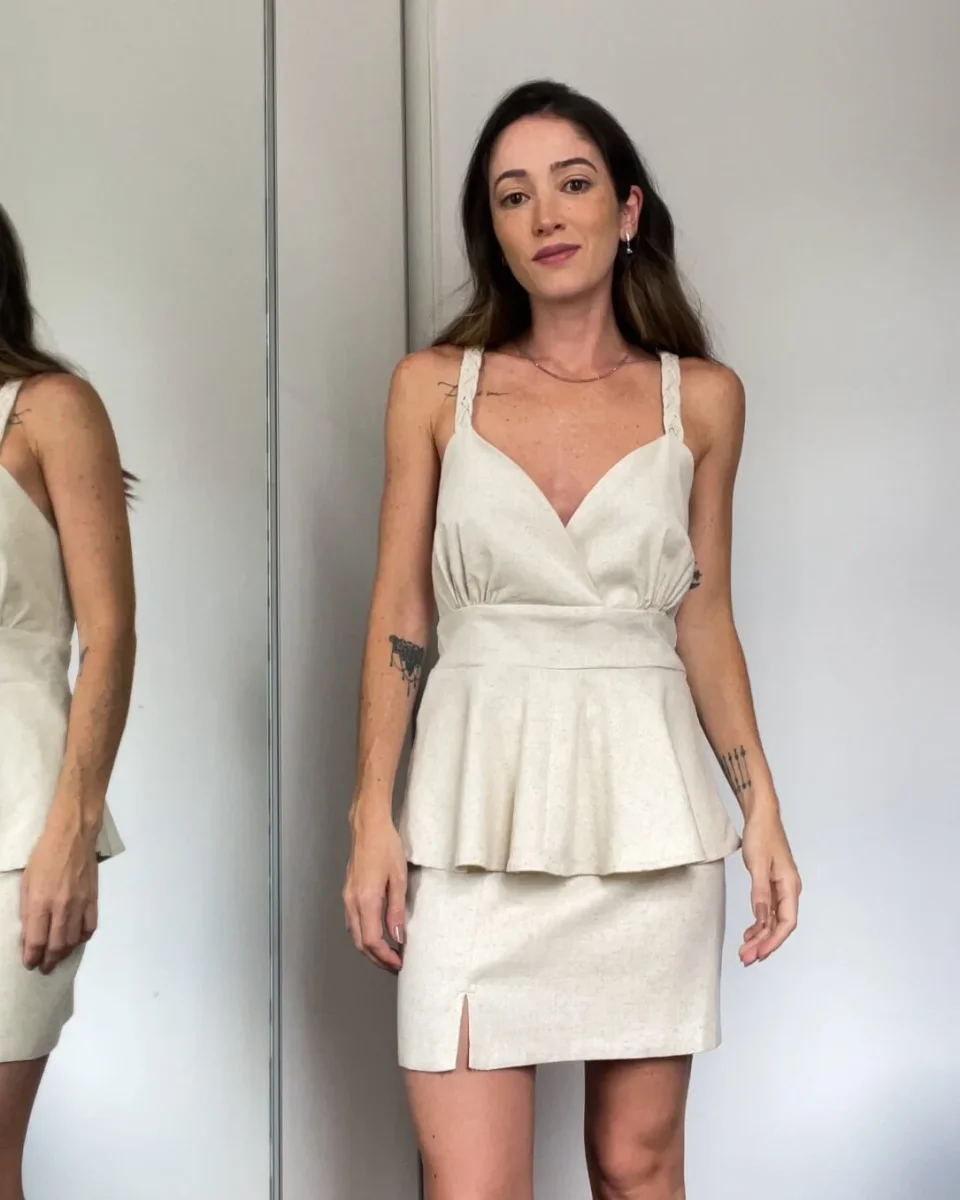 Blusa Peplum Alça Trançada Camélia Cru - Image 2